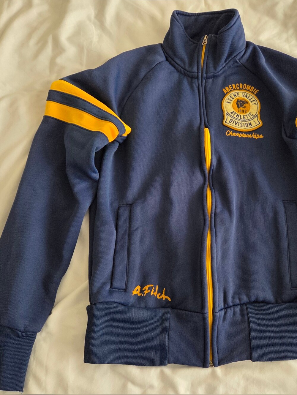 Abercrombie & Fitch Navy Jacket with Yellow Trim Size Medium
